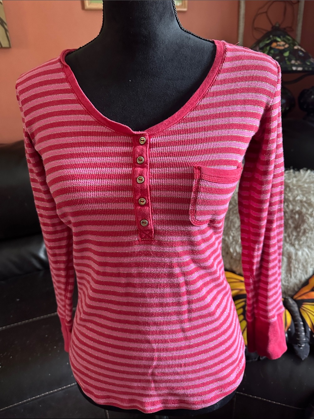 Victoria's Secret Pink Striped Long-Sleeve Henley